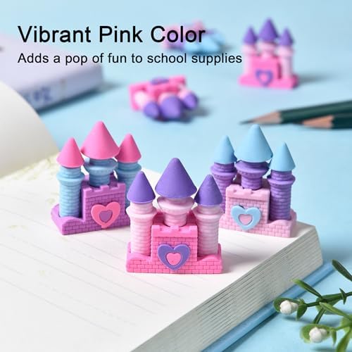 18pcs Castle Shaped Pink Erasers for Kids