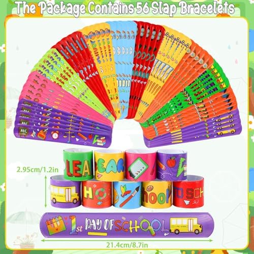 JUNEBRUSHS Back to School Slap Bracelets 56 Pcs