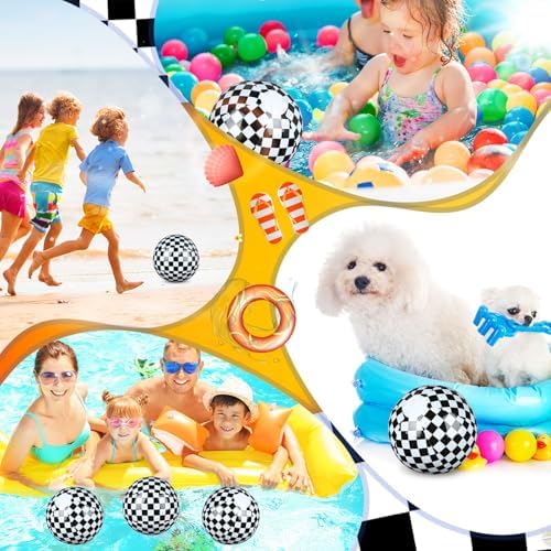 12 Pack Black and White Checkered Flag Beach Balls for Kids