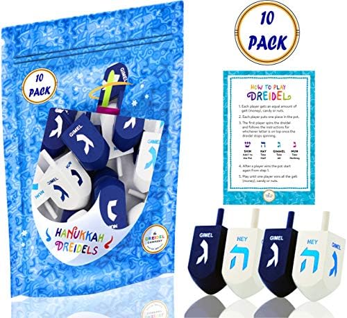 Hanukkah Dreidel Extra Large Blue White Wooden 3 Inch Set of 10