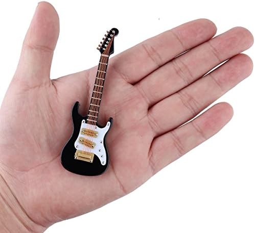 Black Wooden Miniature Electric Guitar with Stand and Case