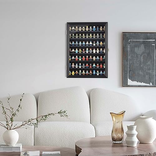 Minifigure Display Case with Lockable UV Door Black Frame