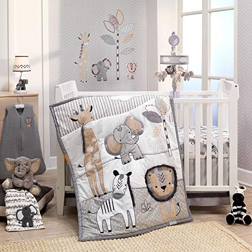 Jungle Safari Musical Baby Crib Mobile - Gray Beige White Animals