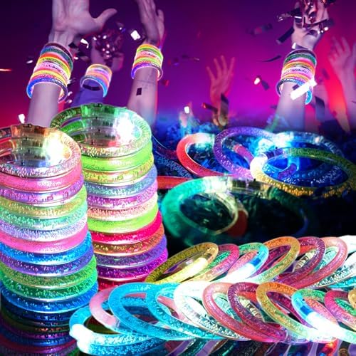 48 Pack LED Glow Bracelets with 3 Flashing Modes