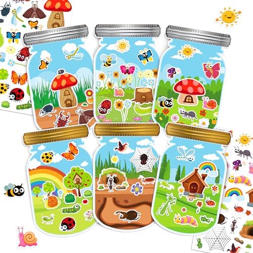 LINAYE 24 Sheets Bug Stickers with Jar Scenes