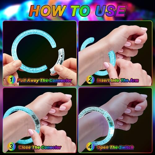 48 Pack LED Glow Bracelets with 3 Flashing Modes