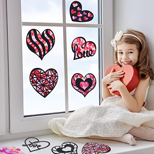 Chinco 18 Piece Heart Paper Suncatcher Craft Kit for Valentines Day