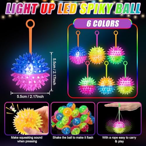 Sotiff 100 Pcs Light Up Spiky LED Bouncy Squeeze Toy