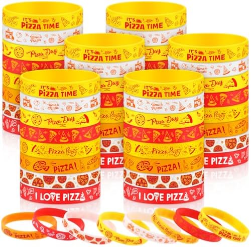 48Pcs Pizza Themed Silicone Wristbands Party Supplies