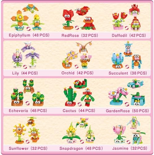 36 Packs Flower Building Blocks for Kids Classroom and Party Favors