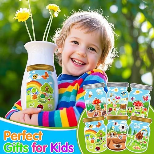 LINAYE 24 Sheets Bug Stickers with Jar Scenes