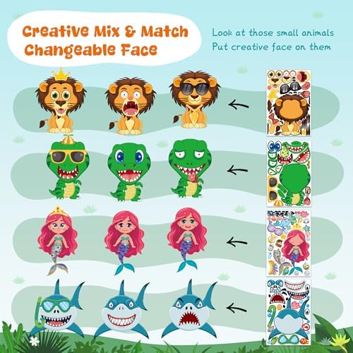 Kids Animal Face Stickers - 48 Sheets Classroom Party Supplies