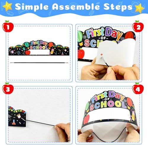 First Day of School Paper Crown Headbands 24pcs Adjustable Kids Party Hats