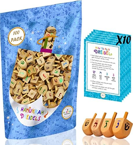 Natural Wood Dreidels with English Instructions 100-Pack
