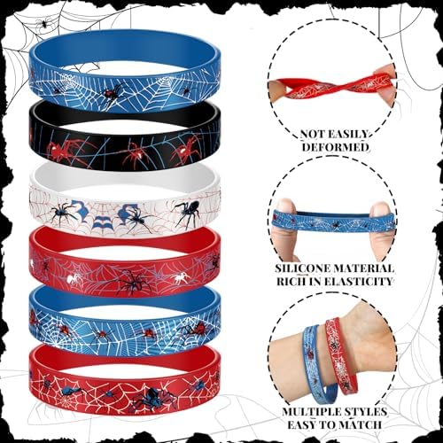 Ecally 24pcs Spider Silicone Wristbands for Halloween and Birthday Parties