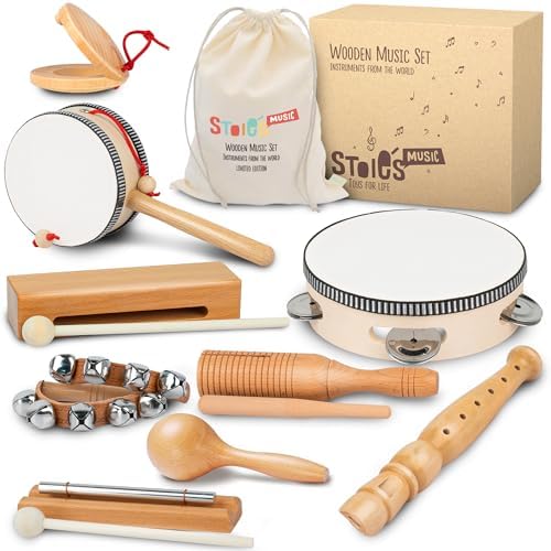 Stoies Wooden Kids Musical Instruments Set for 3-9 Years Old