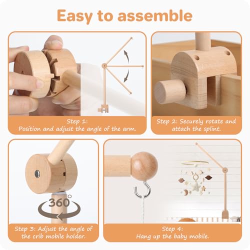 Nicemer Wooden Crib Mobile Arm 31 Inches 3D Adjustable