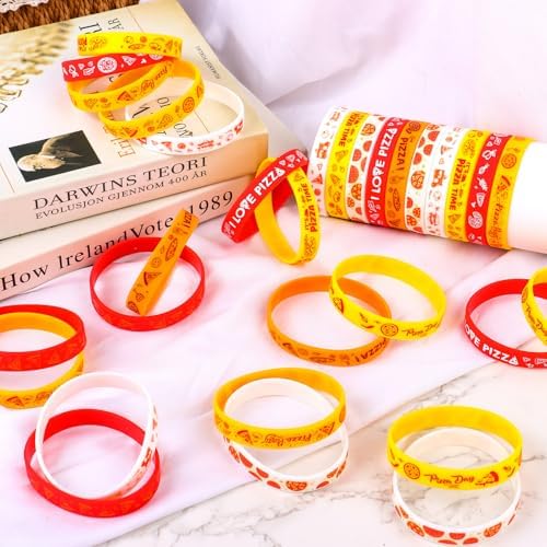 48Pcs Pizza Themed Silicone Wristbands Party Supplies