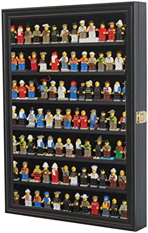 Minifigure Display Case with Lockable UV Door Black Frame