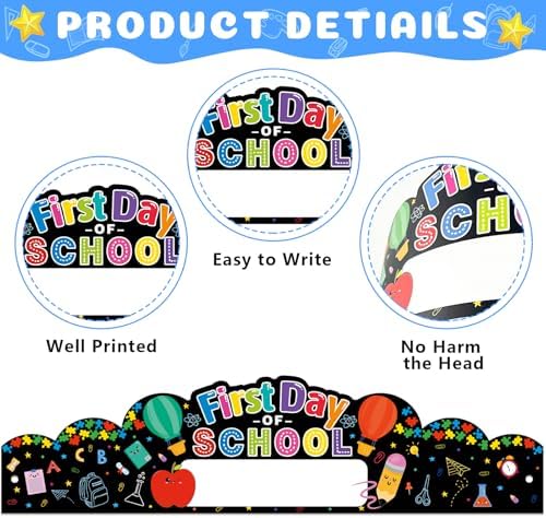 First Day of School Paper Crown Headbands 24pcs Adjustable Kids Party Hats