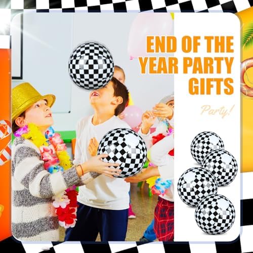 12 Pack Black and White Checkered Flag Beach Balls for Kids