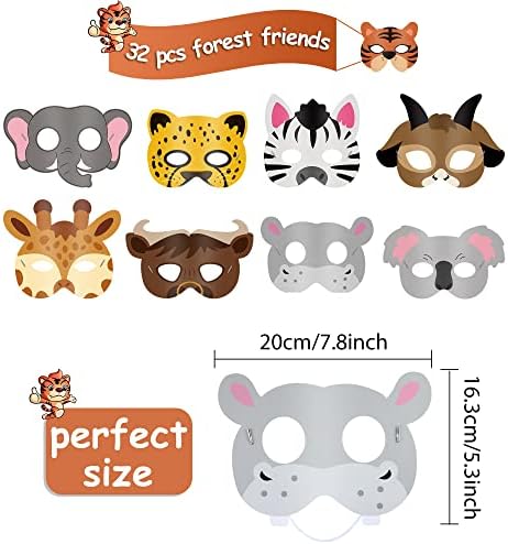 Blulu 16 Pcs Safari Animal Masks for Kids
