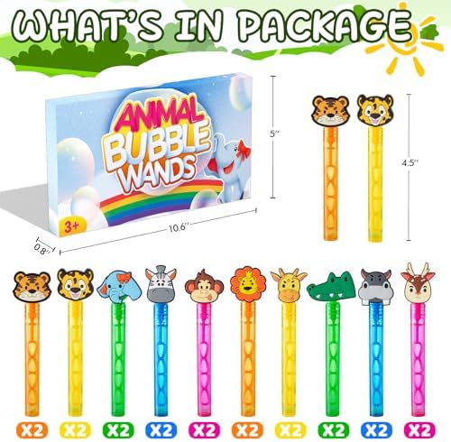 Jungle Safari Bubble Wand Set 20Pcs for Kids