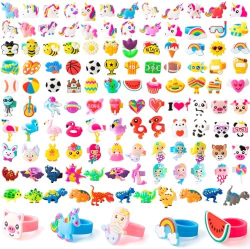Highergo 120 Pcs Rainbow Animal Rings for Kids 1