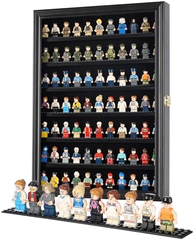 Minifigure Display Case with Lockable UV Door Black Frame