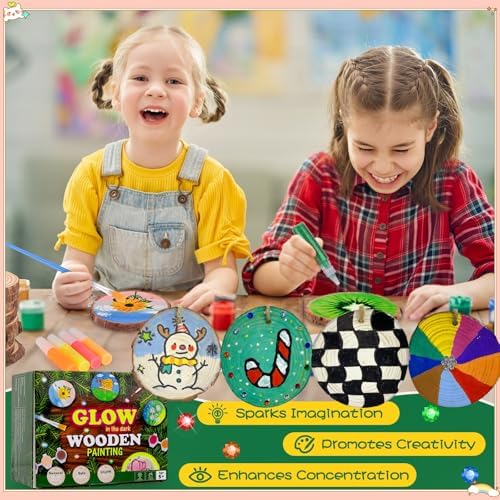 Wood Painting Art Kit for Kids - Glow in The Dark Craft Set
