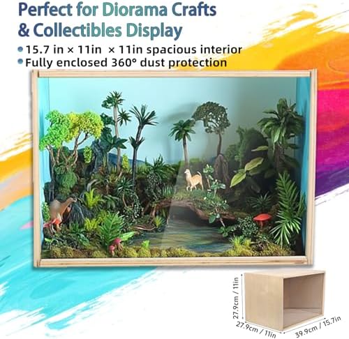 iLAND Wooden Diorama Box - Large Display Case for Collectibles and Miniatures