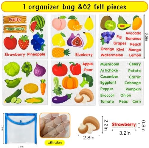 Felt Fruits and Vegetables Learning Set for Kids