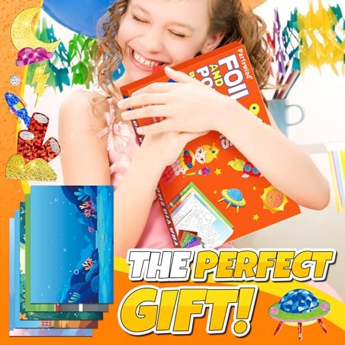 PARTYWIND Foil and Pom Poms Art Kit for Kids 4-12