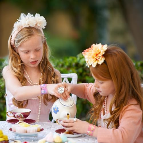 Junkin 48 Pcs Tea Party Themed Slap Bracelets for Kids Parties