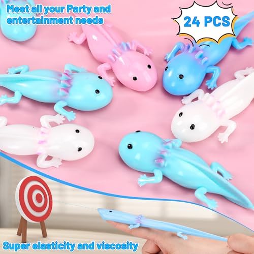 24 Pcs Axolotl Party Favors Rubber Slingshot Toys