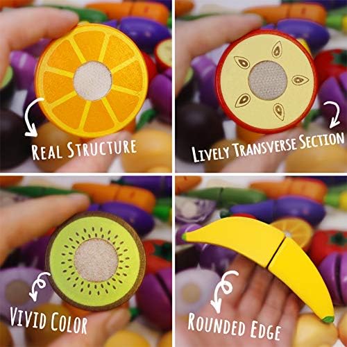 Wooden Play Food Toy for Kids Pretend Cutting Fruits and Vegetables