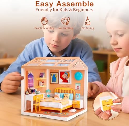 DIY Miniature House Kit with LED Lights and Dustproof Doors