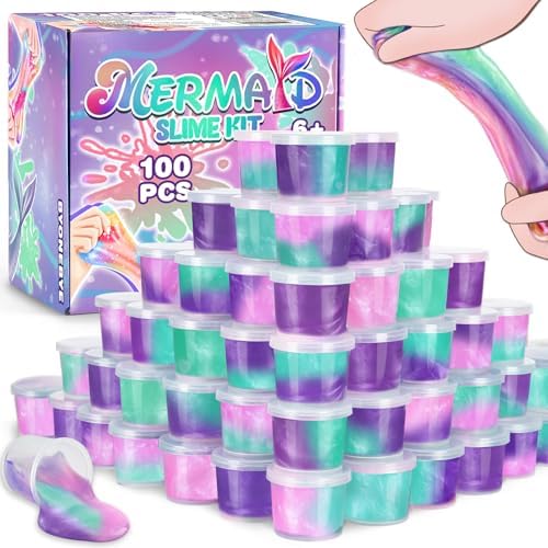 100 Pack Mermaid Slime Cups for Kids