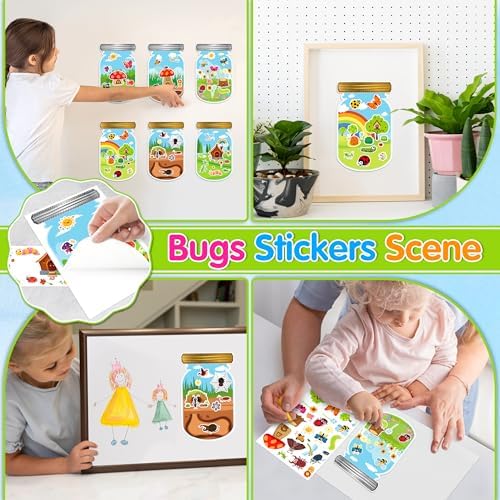 LINAYE 24 Sheets Bug Stickers with Jar Scenes