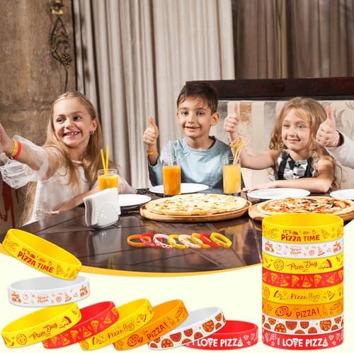 48Pcs Pizza Themed Silicone Wristbands Party Supplies