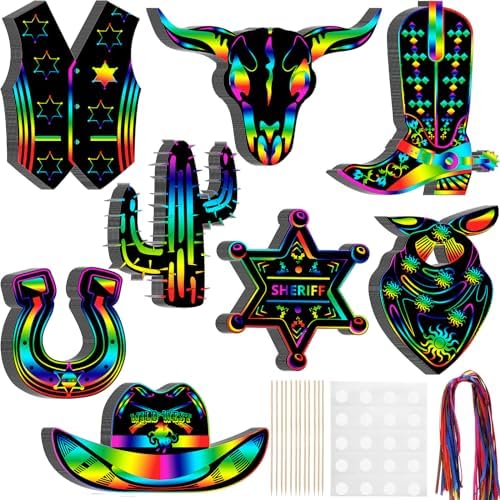 Hungdao 80 Pcs Western Cowboy Scratch Cards Kit for Kids