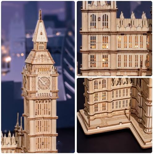 Rolife 3D Wooden Puzzle Big Ben with Lights Architecture Model Kit