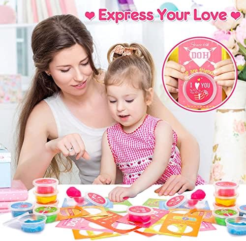 32 Pack Valentine Cards with Play Dough for Kids