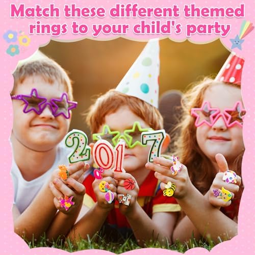 Highergo 120 Pcs Rainbow Animal Rings for Kids 1