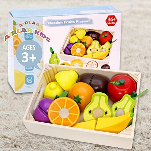 Wooden Play Food Toy for Kids Pretend Cutting Fruits and Vegetables