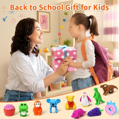 70 Pack 3D Animal Erasers for Kids Classroom Rewards