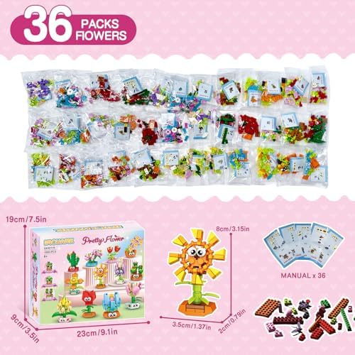 36 Packs Flower Building Blocks for Kids Classroom and Party Favors