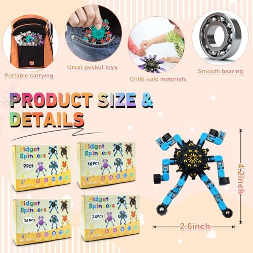 Transformable Fidget Spinners - 9PC Set for Kids and Adults
