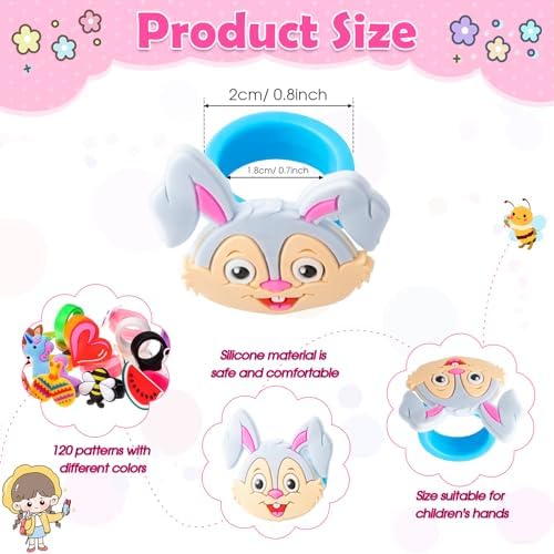 Highergo 120 Pcs Rainbow Animal Rings for Kids 1