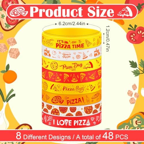 48Pcs Pizza Themed Silicone Wristbands Party Supplies